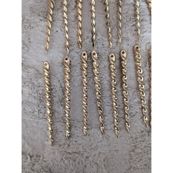 Vtg Hard Plastic Icicle Ornaments Gold 64 Christmas Dangling Spiral - Picture 2 of 6
